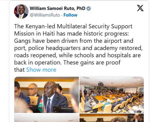 Il posto di Ruto sulla vicenda di Haiti