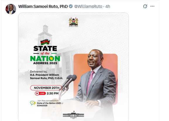 Il discorso sullo stato della nazione di Ruto by X