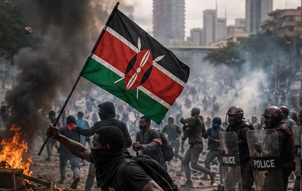 Kenya, scioperi e scontri: una rappresentazione AI